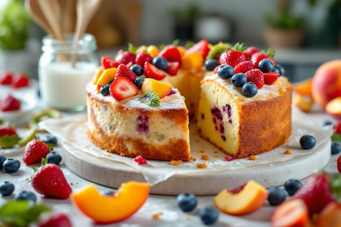 On parie que vous n’avez jamais goûté ce gâteau au yaourt plein de fruits improvisé avec ce qu’il reste dans le frigo !