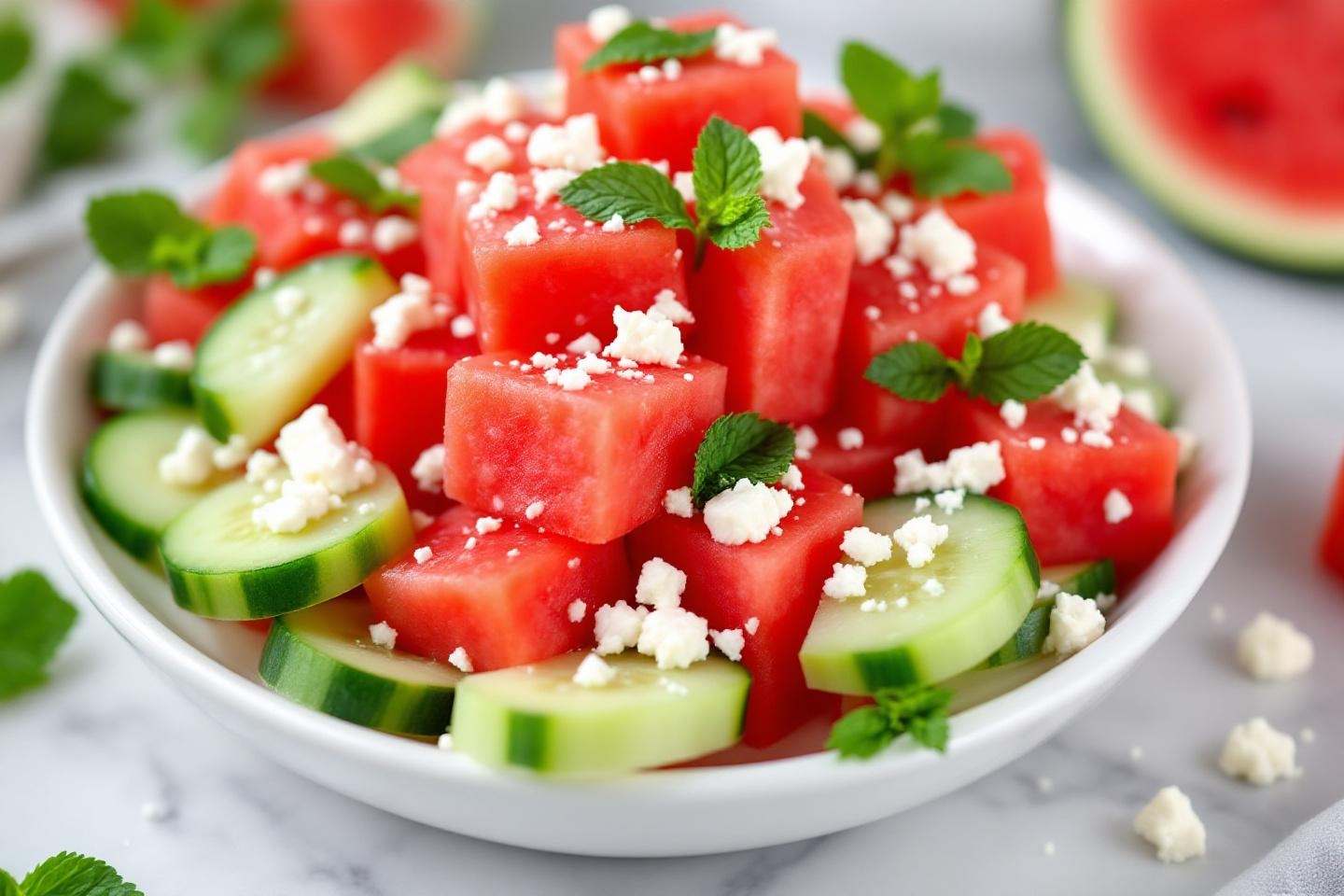 Plus besoin de four pour épater les petits chefs : la salade pastèque-concombre-feta fait pétiller l’été en dix minutes chrono