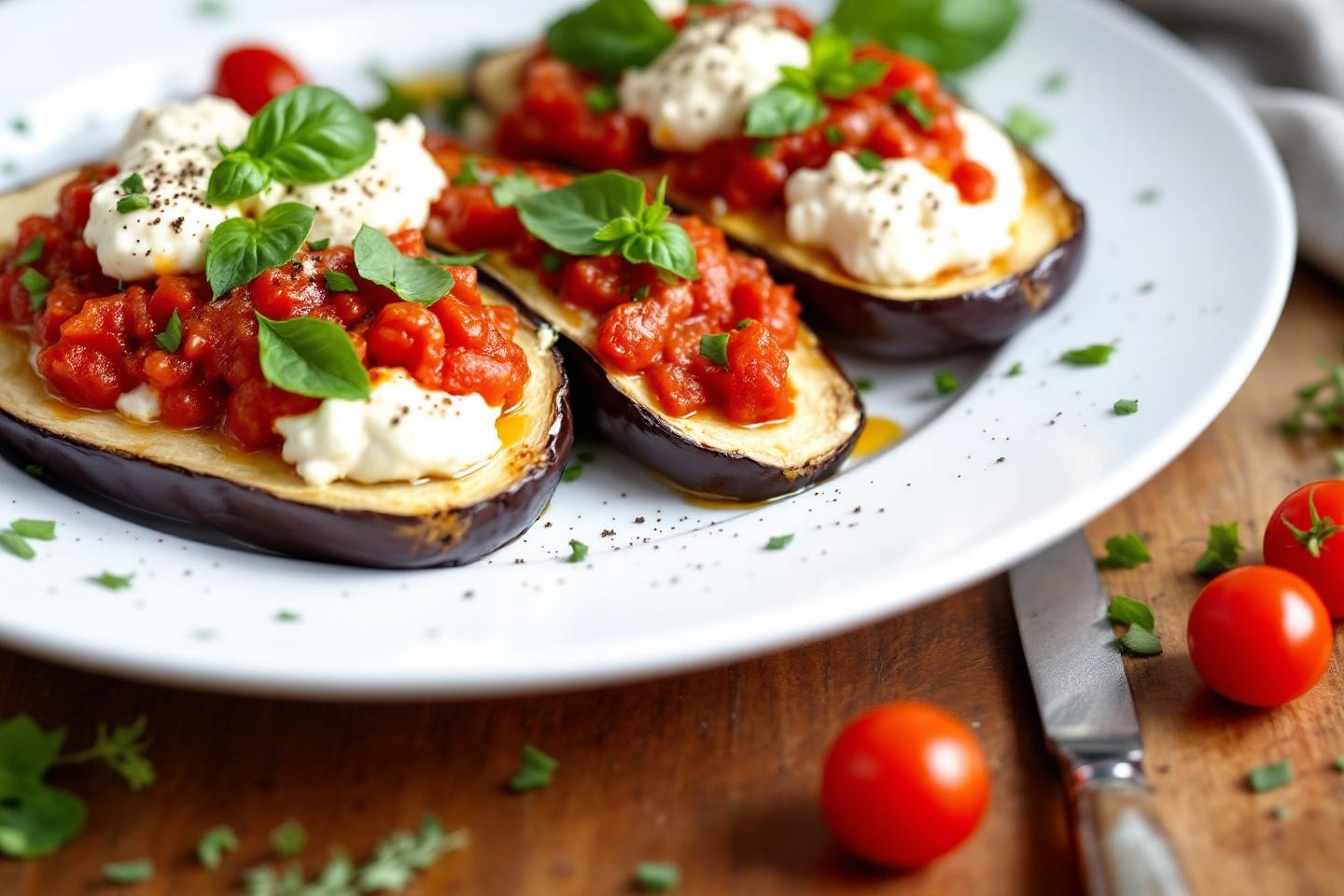 Aubergines farcies à la tomate, ricotta et herbes : les petits chefs adorent ce plat qui change de la ratatouille !