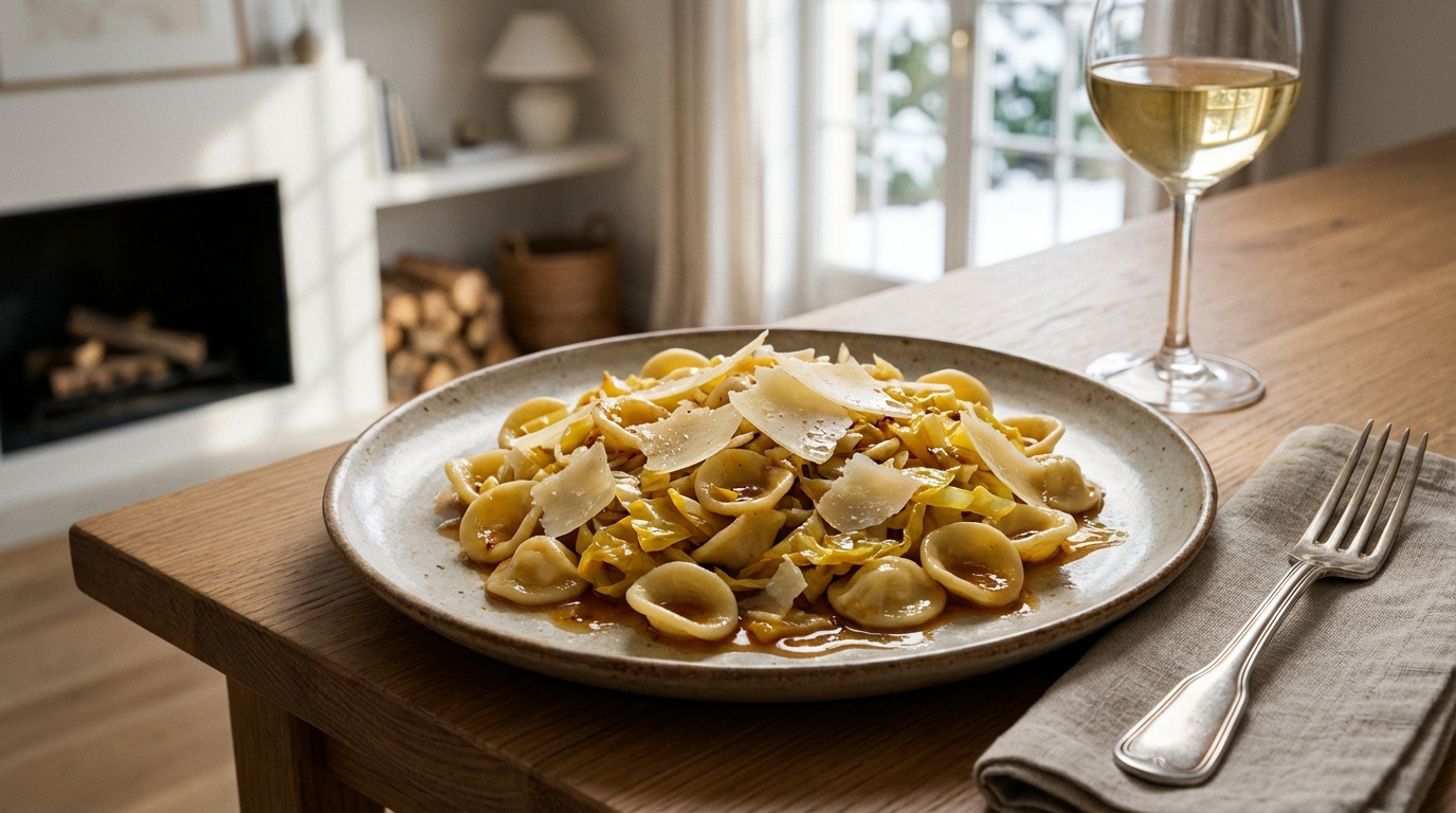 Sauce caramélisée, chou doré et copeaux de parmesan : l’assiette de pâtes ludique qui rend l’hiver beaucoup plus gourmand pour moins d’1 €