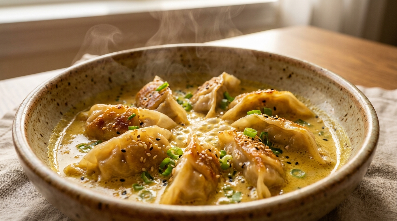 Dumplings au four : la recette magique où tout cuit ensemble, sauce crémeuse et bouchées dorées sans stress