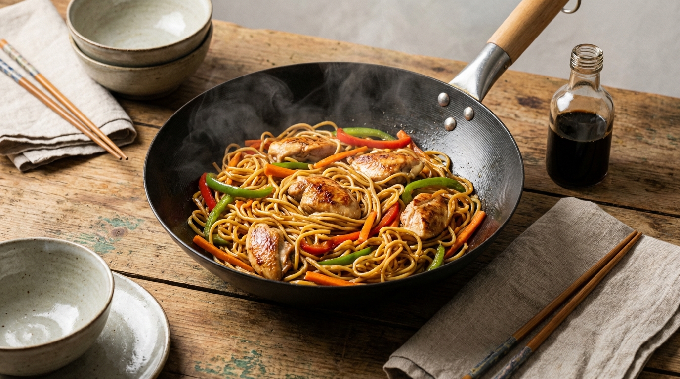Sentez le wok crépiter : la recette familiale de nouilles poulet-légumes qui régale toute la famille !