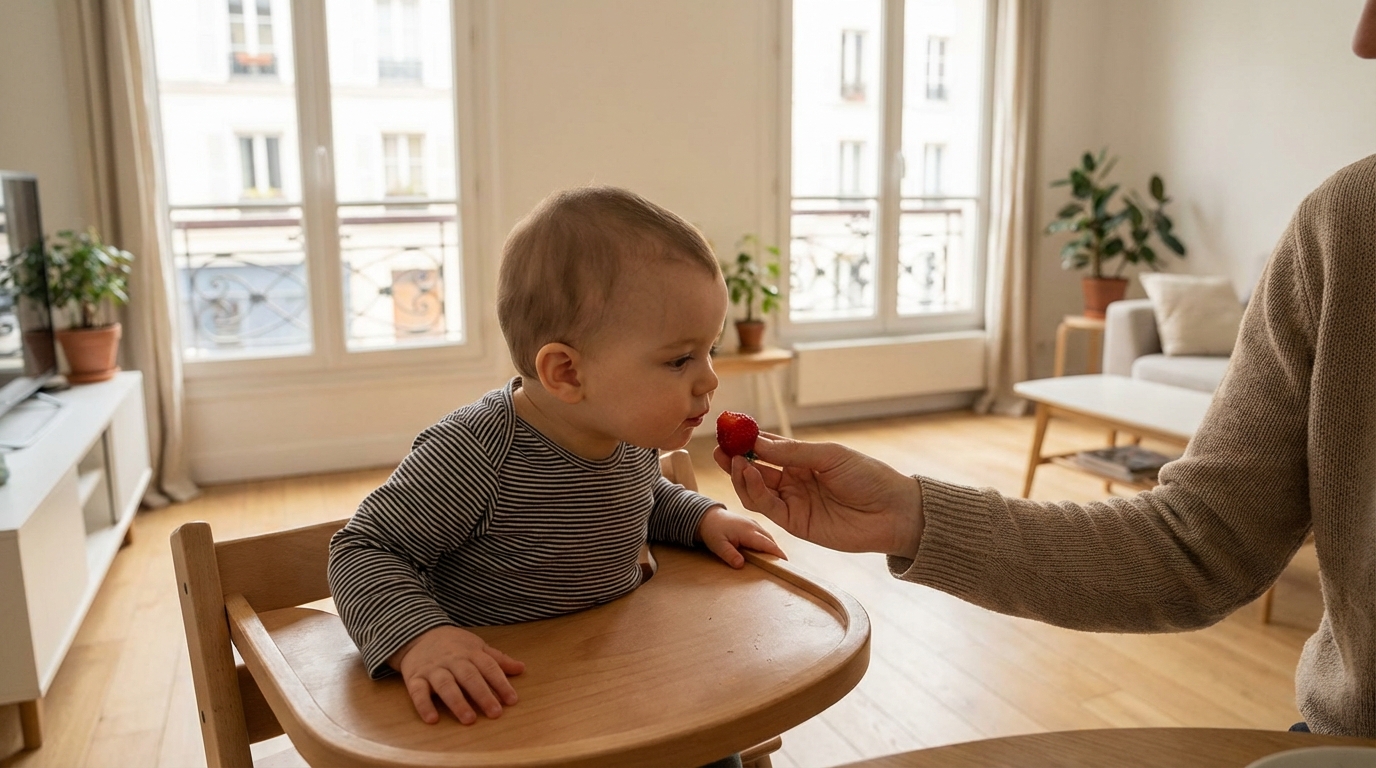 Votre bébé lorgne sur vos fraises : la méthode exacte pour lui en faire goûter en toute confiance