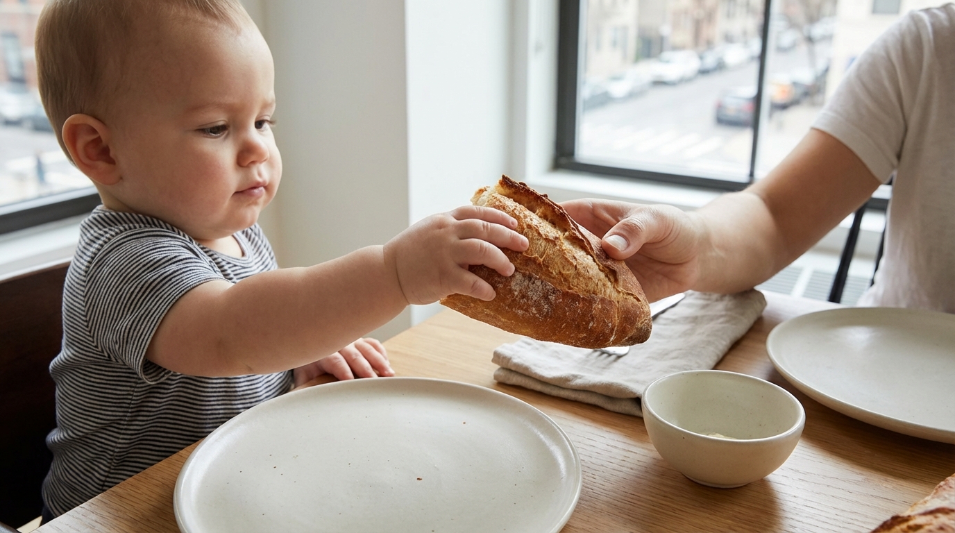 Votre bébé réclame un bout de pain à table : la consigne indispensable pour lui en donner en toute sécurité