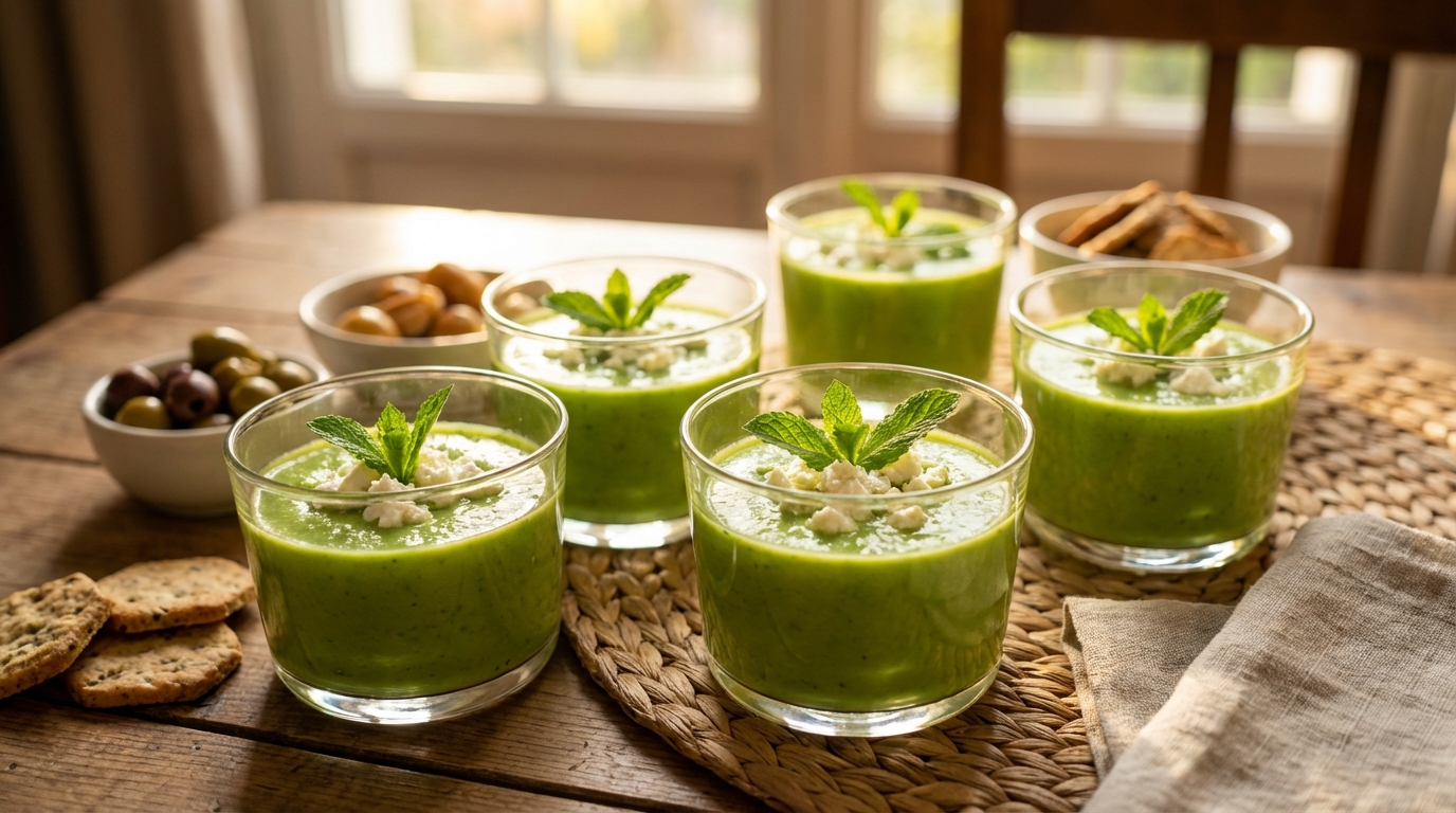 Ce petit quelque chose émietté au dernier moment transforme un simple velouté de petits pois en verrine digne d’un chef