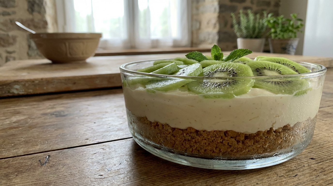 Kiwi acidulé, crème douce et croquant surprise : le dessert sans four qui rafraîchit toute la famille