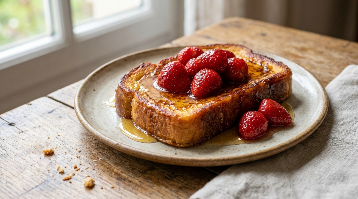 Mes enfants ont cru que j’avais mis des bonbons sur le pain perdu : c’étaient juste des fraises d’avril préparées autrement
