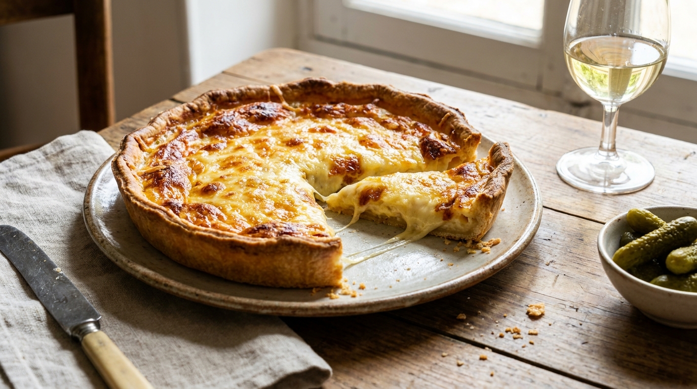 Personne ne le devine à la dégustation, mais cette tarte au comté doit tout son croustillant à un condiment que l’on met rarement dans une quiche