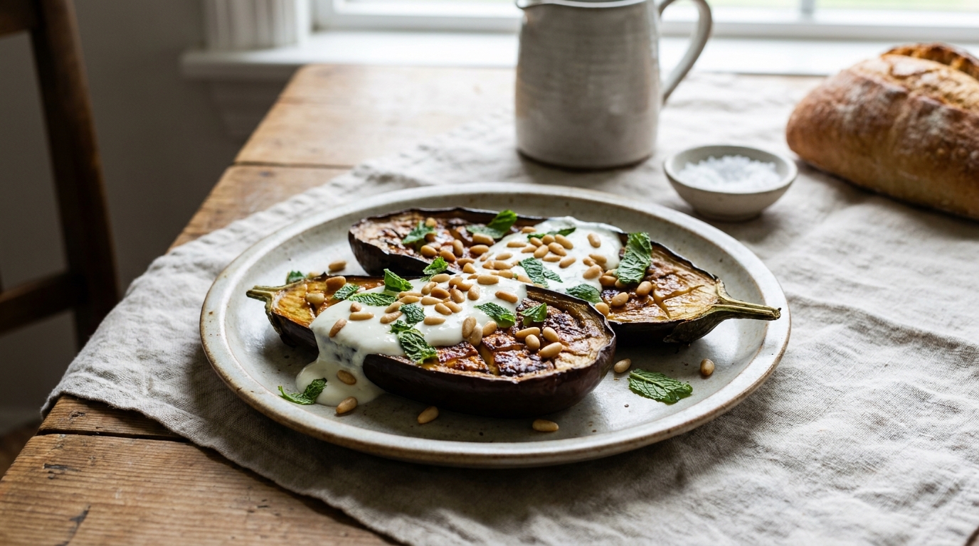 Servir les aubergines rôties à cette température précise avec une sauce froide : c’est le détail qui transforme un légume banal en plat de chef