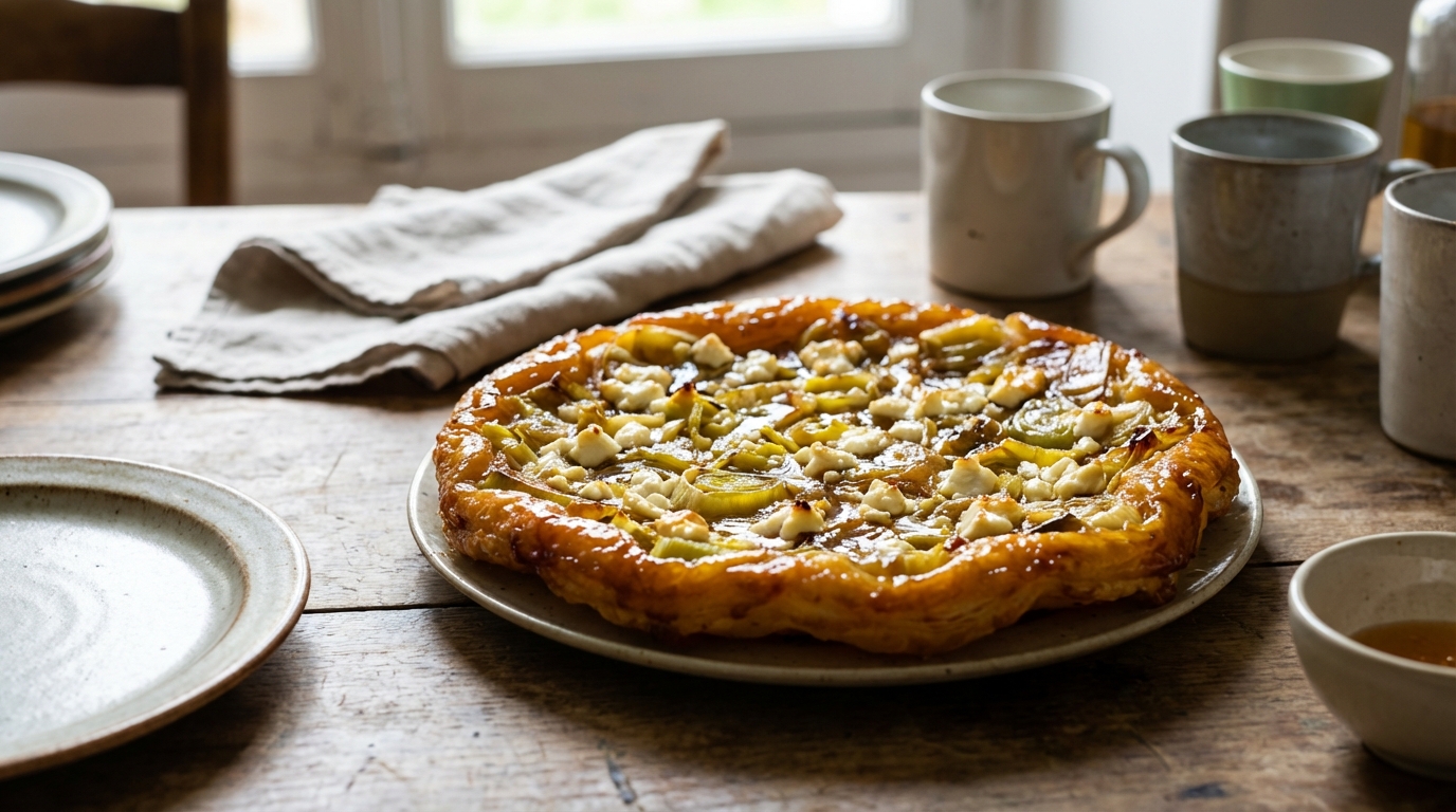 Tarte tatin aux poireaux, feta et miel : la recette facile et gourmande du printemps