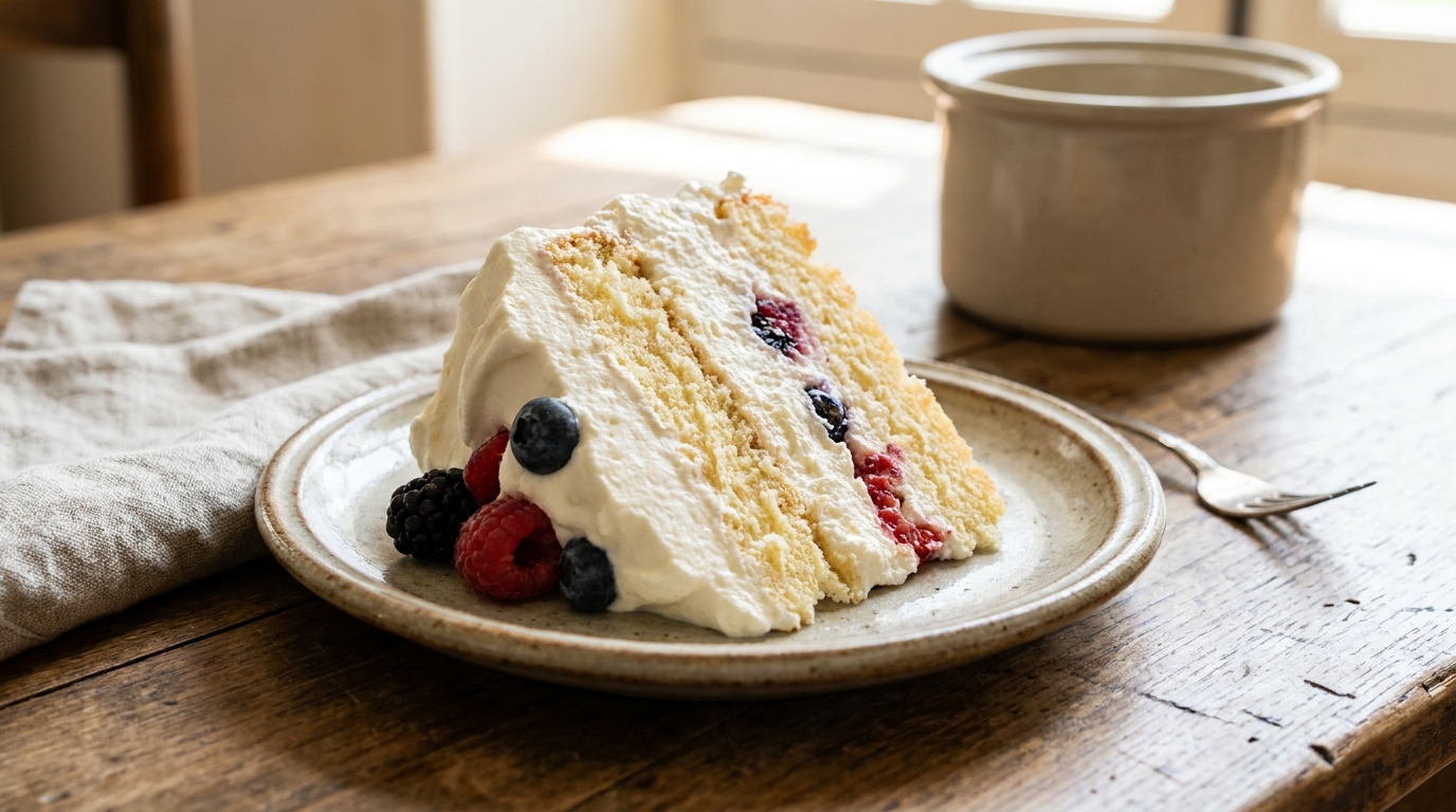 Pour obtenir cette texture nuage dans un gâteau vanille-chantilly, l’étape décisive est celle où vous ne touchez absolument à rien
