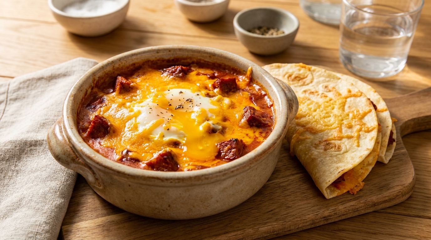 J’ai préparé ces œufs cocotte géants au cheddar et chorizo pour l’apéro : la cuisson que j’ai utilisée a rendu le centre impossible à résister