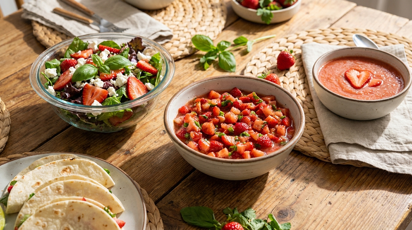 Mes fraises du jardin débordaient en juin : je les ai glissées dans trois plats salés et c’est celui au piment qui a disparu en premier