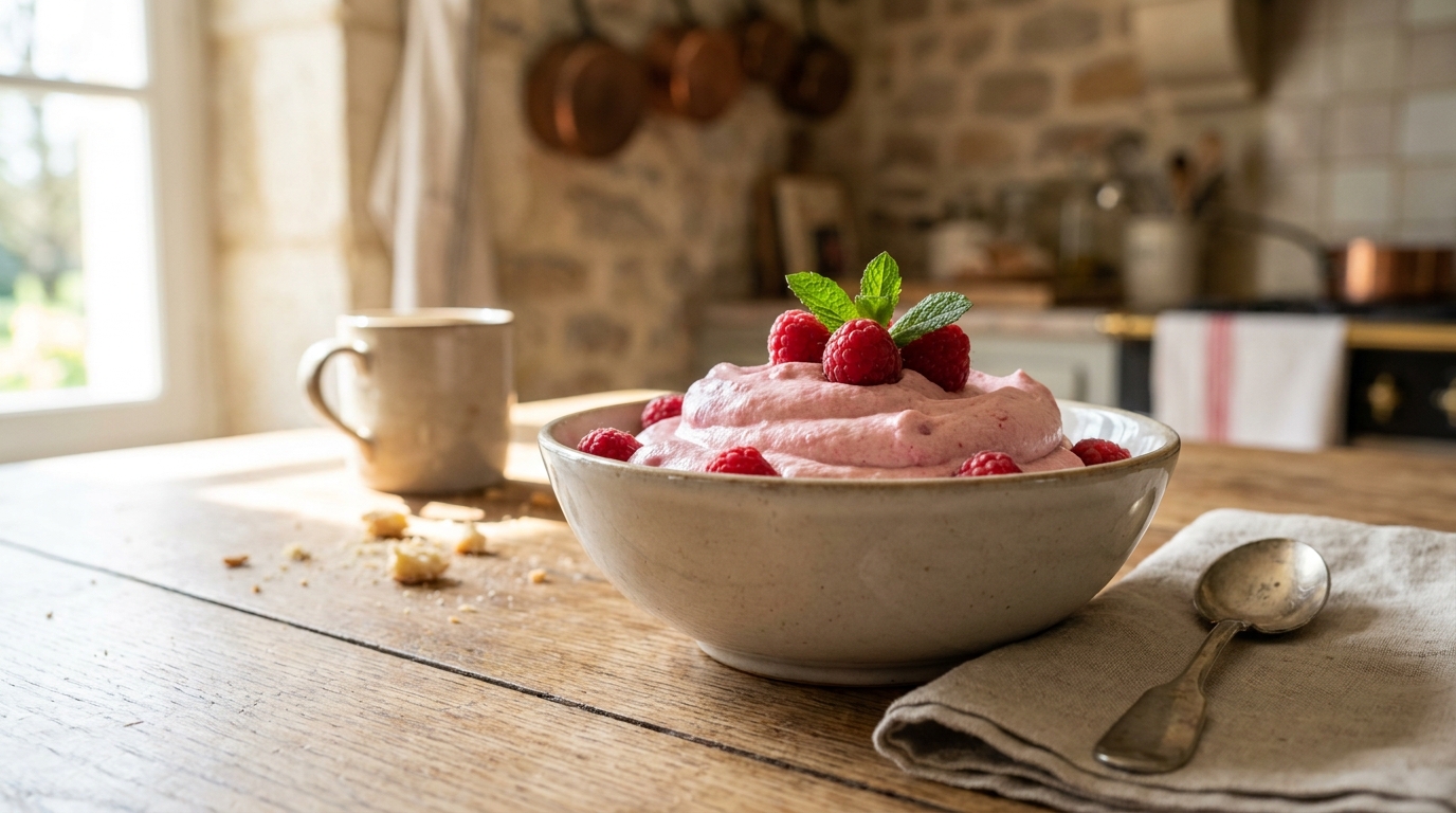 Trois ingrédients du frigo, dix minutes sans cuisson : cette mousse rose aux framboises a mis fin à tous mes desserts compliqués de l’été