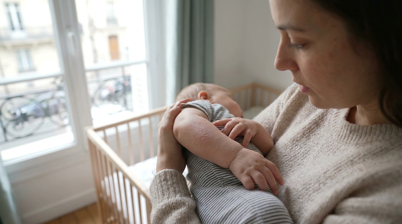 Mon bébé pleurait après chaque tétée sans que je comprenne : le jour où l’allergologue a regardé sa peau, j’ai su ce qu’il fallait faire