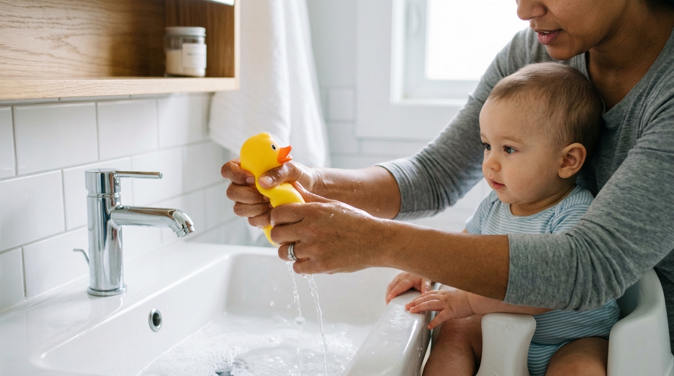 Pressez le canard de bain de votre enfant au-dessus du lavabo et regardez : c’est le test que les puéricultrices font en premier